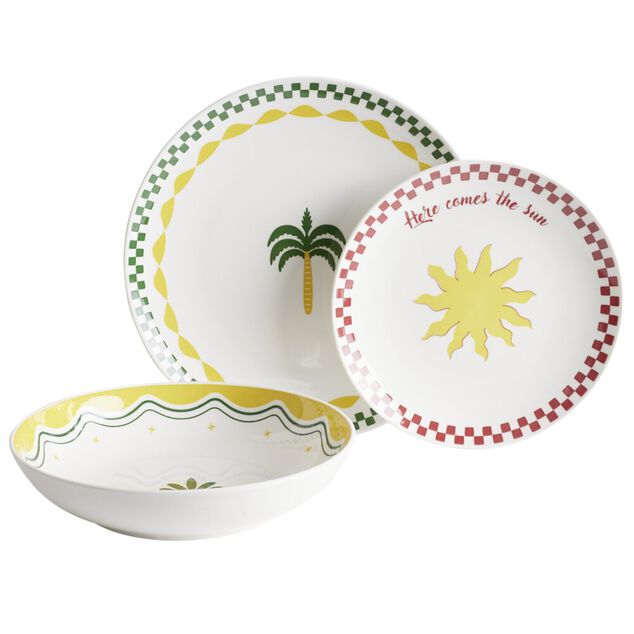 Service vaisselle 12 pi&egrave;ces motif Indie porcelaine blanche