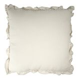 Coussin carr&eacute; avec volants coton lav&eacute; beige 45x45cm