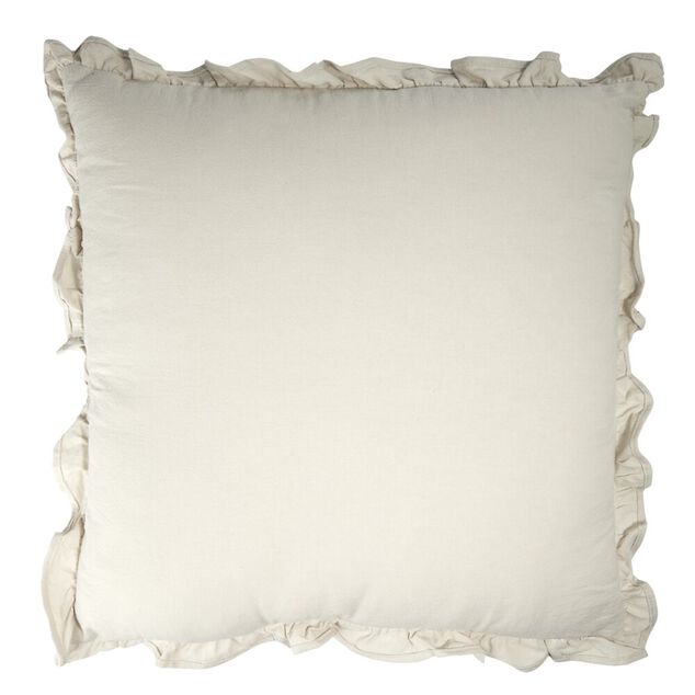 Coussin carr&eacute; avec volants coton lav&eacute; beige 45x45cm