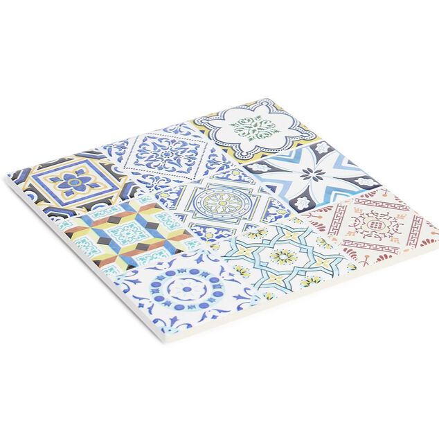 Dessous de plat carr&eacute; c&eacute;ramique design carreau de ciment 15,2x15,2cm