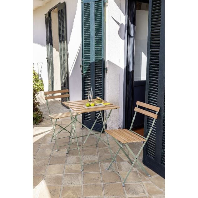 Chaise de jardin pliante Bali m&eacute;tal vert et bois 39x47xH.77 cm