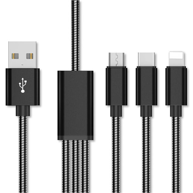 Adaptateur m&eacute;tal USB 3 en 1 USB-C - micro USB - Lightning