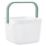 Panier plastique avec anse blanc et vert - L24 x l24 x H18 cm