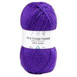 Pelote de fil à tricoter acrylique pailletes violet 100Gr