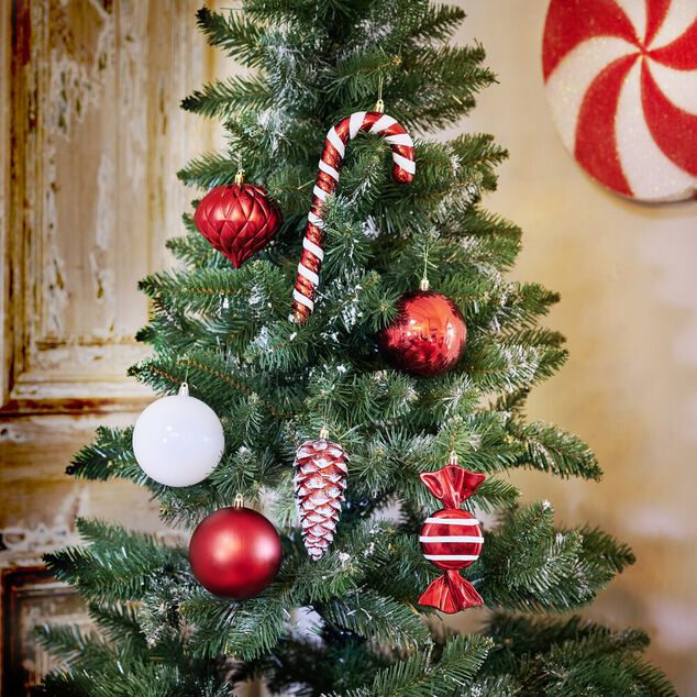 Kit d&eacute;coration de sapin format XL blanc et rouge 25 pi&egrave;ces