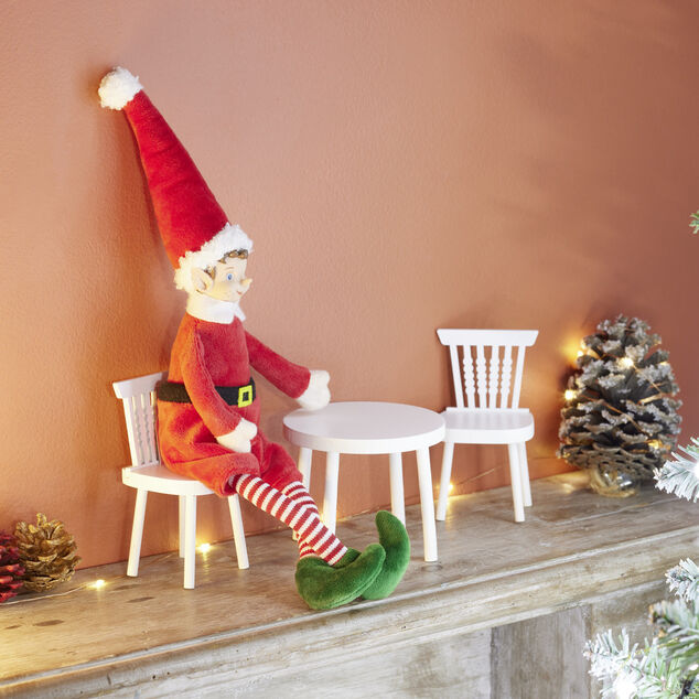 Lot de 2 chaises avec table pour lutin farceur en bois blanc