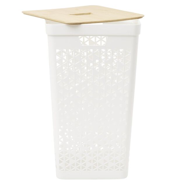Coffre linge 56L couvercle bambou beige