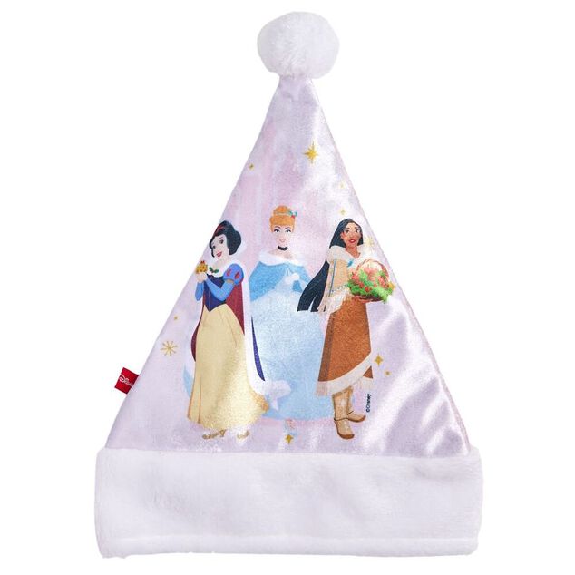 Bonnet de Noël Princesses Disney rose et blanc 26xH34cm