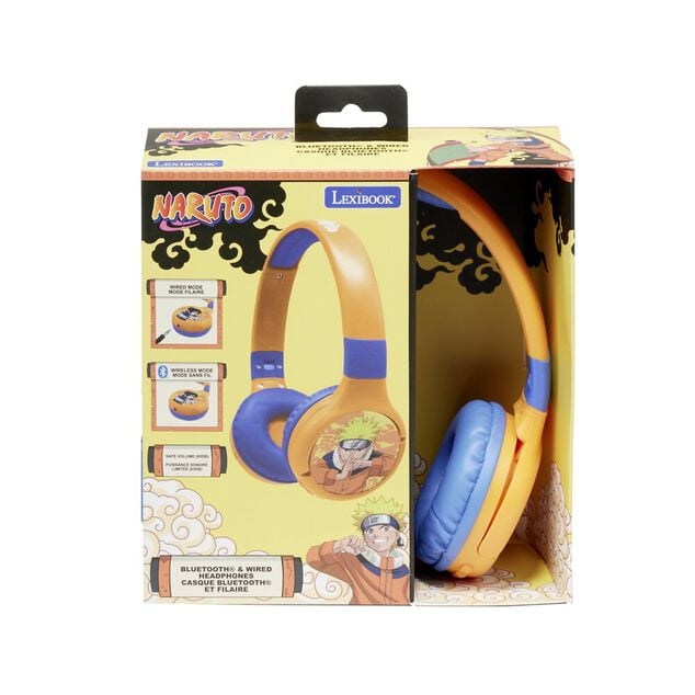 Casque audio enfant bluetooth et filaire Naruto plastique pliable orange