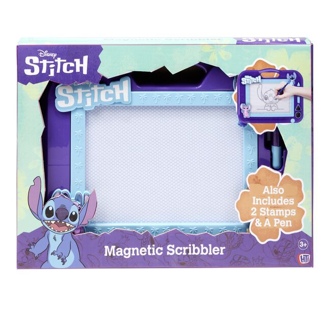 Ardoise magn&eacute;tique Disney Stitch 1 stylet et 2 tampons plastique violet 24x26cm
