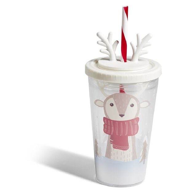 Gobelet paille No&euml;l 470ml - 2 mod&egrave;les