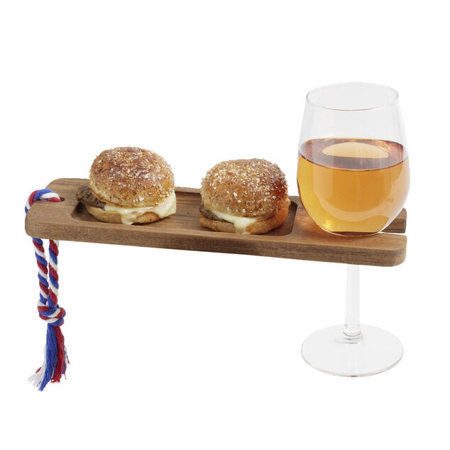 Planche &agrave; tapas en bois d'acacia avec porte-verre 8x25cm
