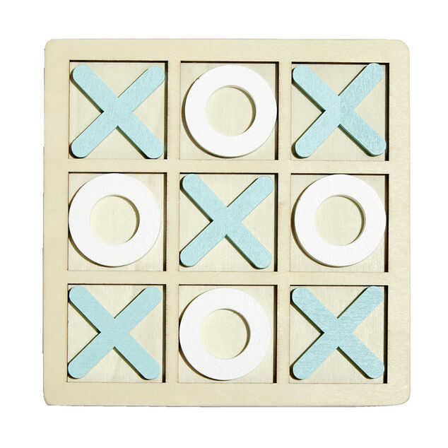 Jeu de morpion bois 14x14cm blanc/orange ou blanc/bleu