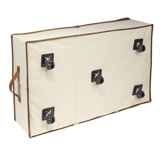 Pani&egrave;re rangement dessous de lit 63L &agrave; roulettes beige et marron 70x43xH21,5cm