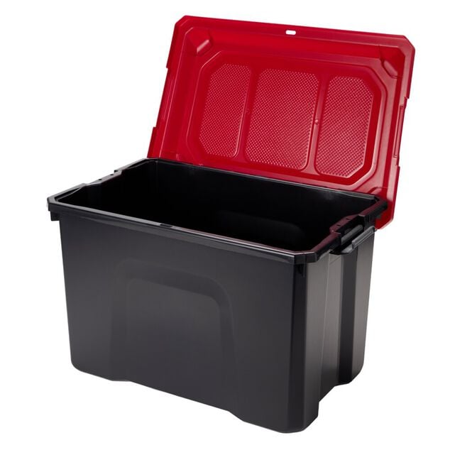 Malle de rangement 40L polypropyl&egrave;ne noir couvercle rouge 58x27,5xH38,5cm