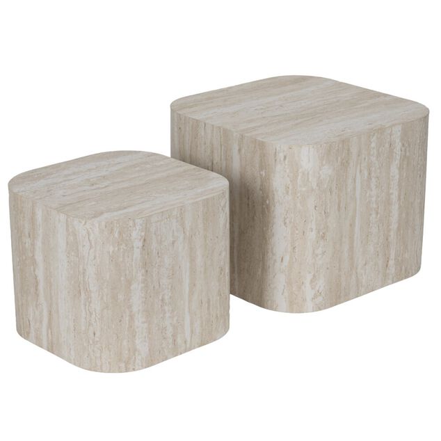 Table basse carr&eacute;e Terra x2 bois blanchi H32cm et H38cm