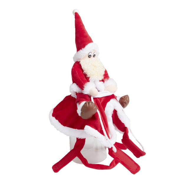 D&eacute;guisement chien P&egrave;re No&euml;l &agrave; califourchon rouge et blanc - Taille S