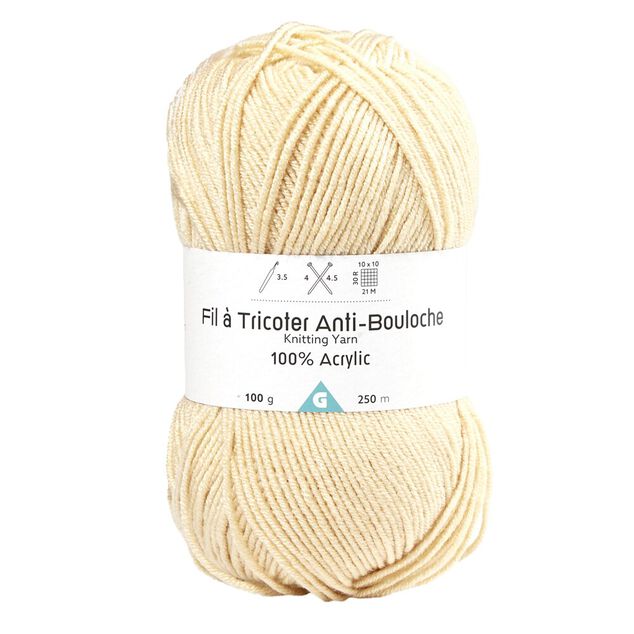 Pelote de fil &agrave; tricoter acrylique anti bouloche beige