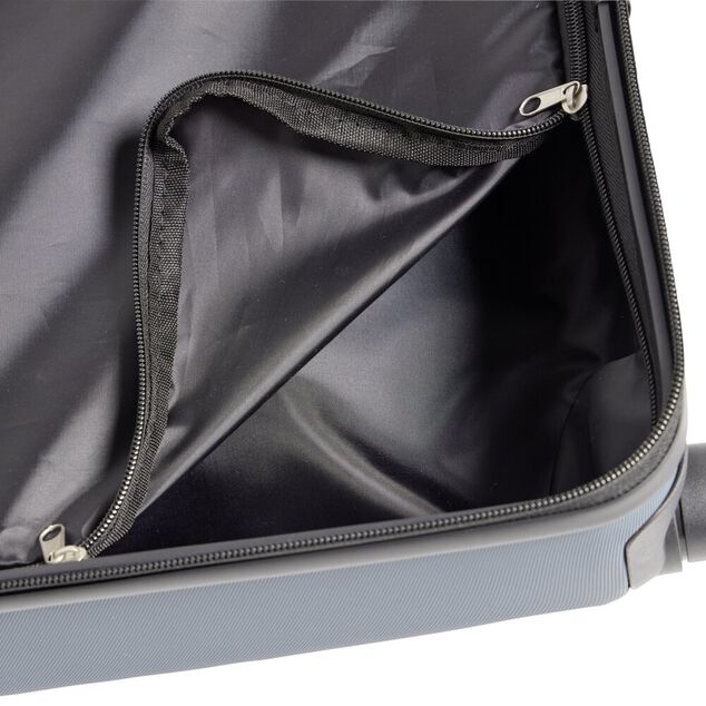 Valise trolley 48L rigide 4 roues plastique bleu 42x25xH62,3cm