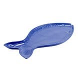Assiette de pr&eacute;sentation forme poisson c&eacute;ramique bleu 20x41cm