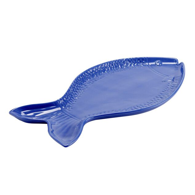 Assiette de pr&eacute;sentation forme poisson c&eacute;ramique bleu 20x41cm