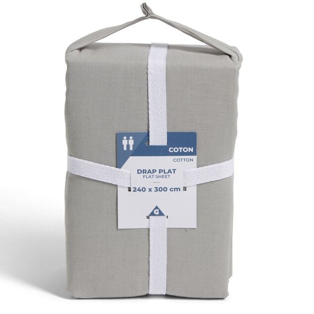 Drap plat 240x300cm 100% coton gris clair