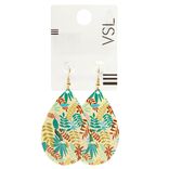 Boucles d'oreilles gouttes métal et bois motif tropical