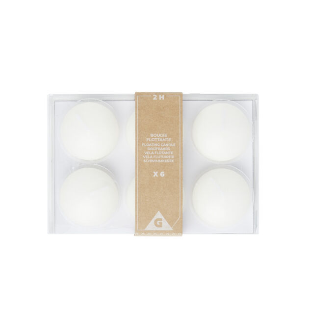 Lot de 6 bougies flottantes cire blanche &Oslash;4,5cm