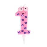 Bougie chiffre 1 cire personnage fleurs rose et violet H8,5cm