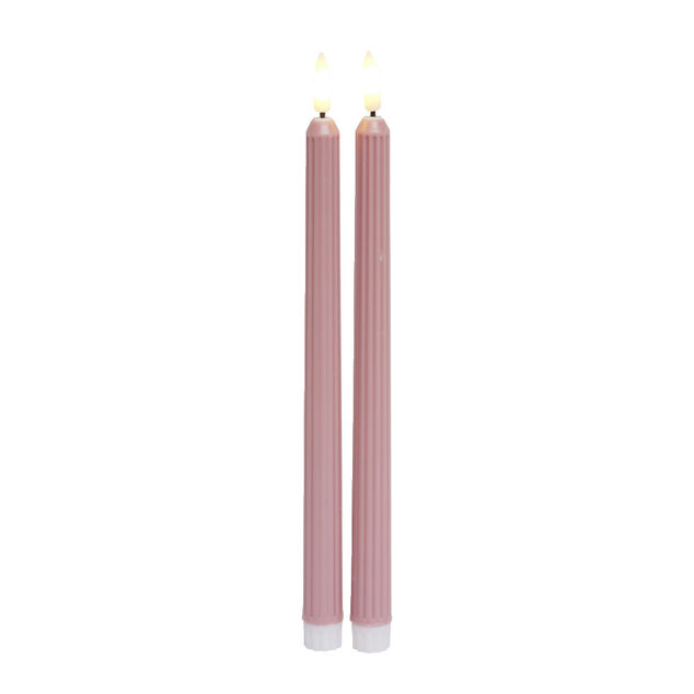 Lot de 2 bougies chandelles LED roses &Oslash;2,2xH22,5cm