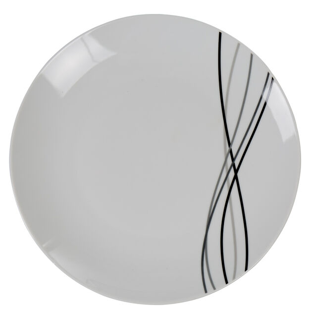 Assiette plate ronde blanche lignes gris noir &Oslash;26.5cm
