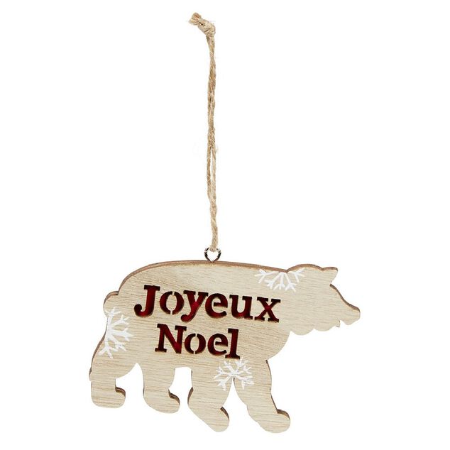 D&eacute;coration de No&euml;l ours en bois &agrave; suspendre