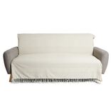 Jet&eacute; de canap&eacute; 170x250cm &agrave; franges 100% coton beige