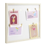 Pêle mêle photo cadre bois 2 fils LED avec pinces 38x38cm