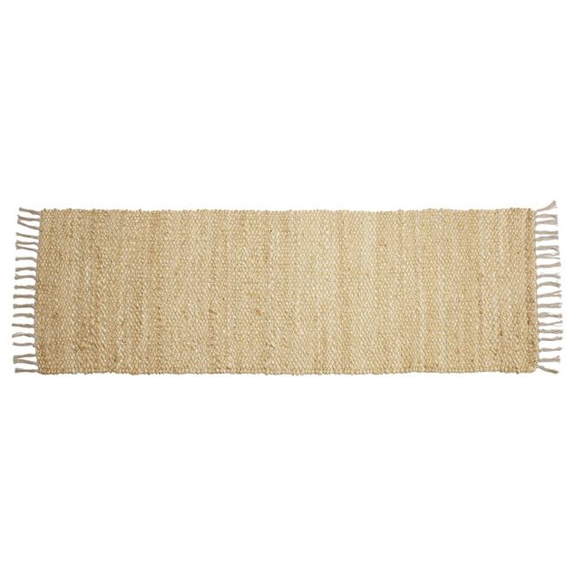 Tapis rectangulaire &agrave; franges en jute et coton marron 60x180cm