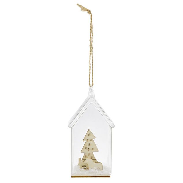D&eacute;coration &agrave; suspendre maison en verre avec sapin en bois H12cm