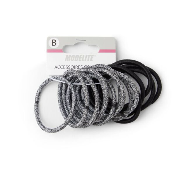 Lot de 15 &eacute;lastiques &agrave; cheveux polyester noir et blanc aspect chin&eacute;
