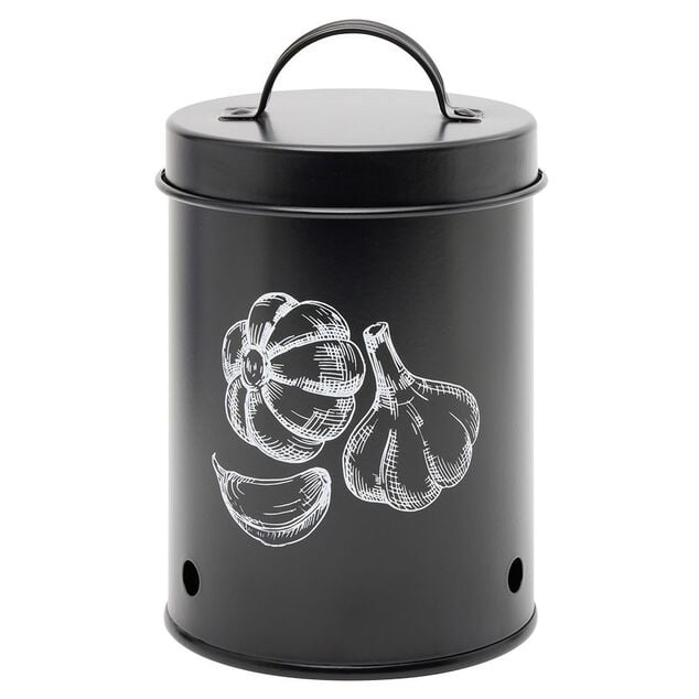 Bo&icirc;te de conservation pour ail en m&eacute;tal noir