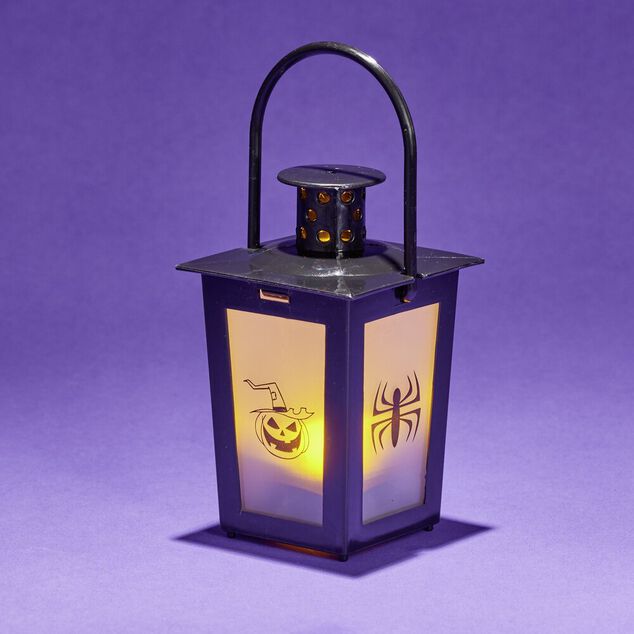 Lanterne LED Halloween anim&eacute;e &agrave; piles 7,4x7,4xH15,5cm