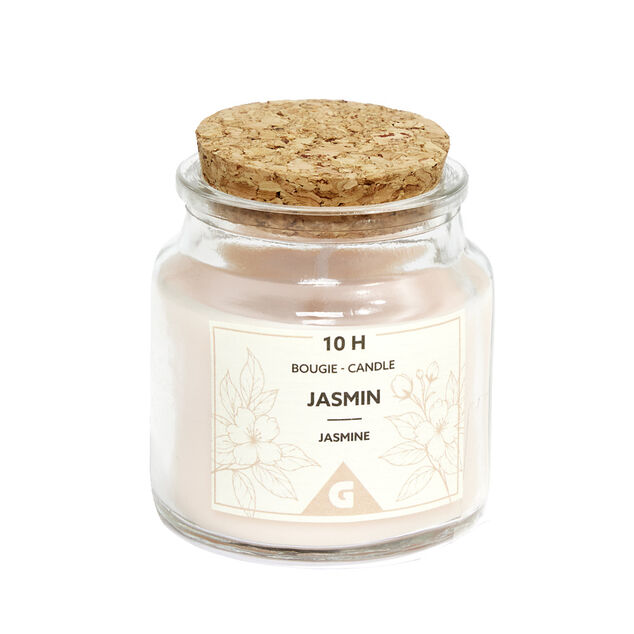 Bougie dans verre et bouchon liège Ø6xH6,5cm (4 modèles)