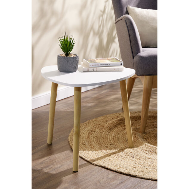 Bout de canap&eacute; table basse Joseph blanc pieds pin &Oslash;48xH42 cm