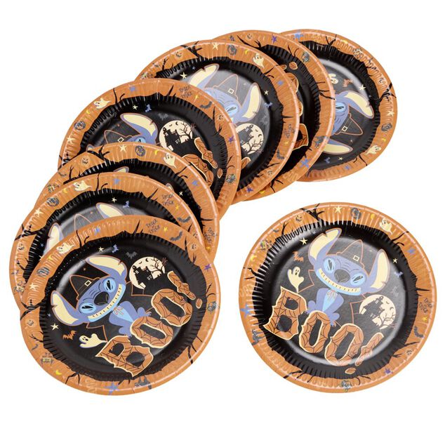 Assiettes jetables x8 Stitch Halloween carton noir &Oslash;23cm