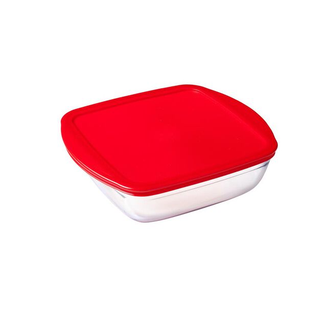 Plat de cuisson carr&eacute; en verre avec couvercle en plastique 1 L