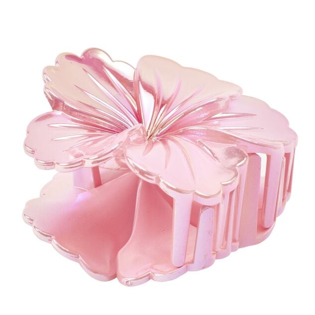 Pince cheveux fleur hibiscus plastique rose L8cm
