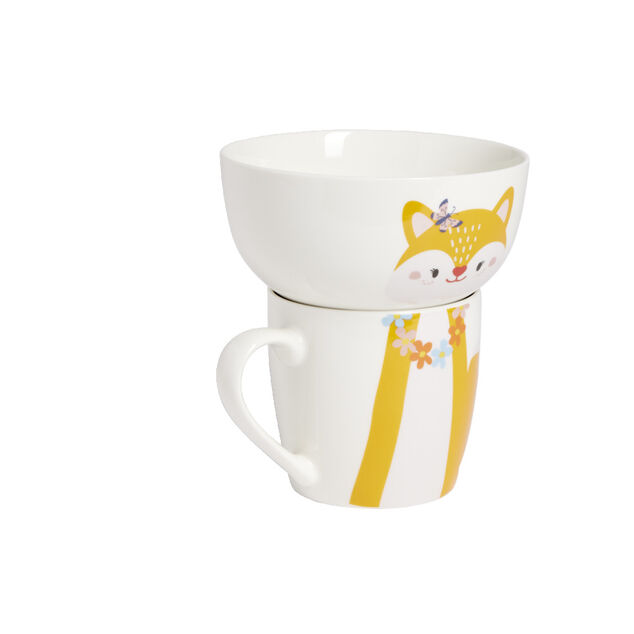 Ensemble bol et mug en porcelaine motif enfant motif renard H15cm