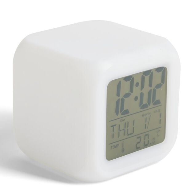 R&eacute;veil cube LED multicolore &agrave; piles 7,8x7,8x7,8cm