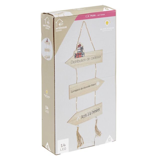 Panneau directionnel lumineux de Noël en bois