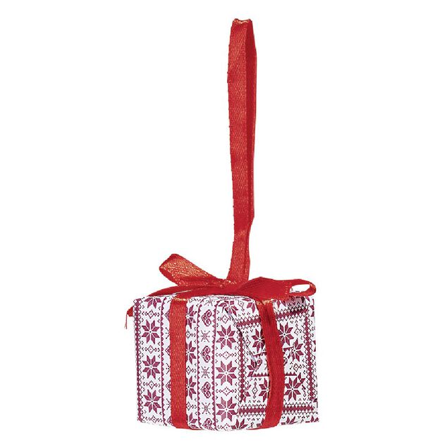Supension forme cadeau de Noël rouge blanc x 4