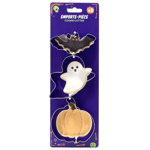 Emporte-pi&egrave;ces x3 chauve-souris fant&ocirc;me et citrouille inox gris