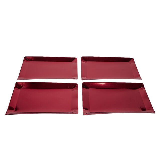 Plateau de pr&eacute;sentation rectangulaire x4 carton m&eacute;tallis&eacute; rouge 28x38cm